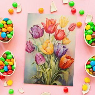 Vintage Easter Tulips Flower  Postcard