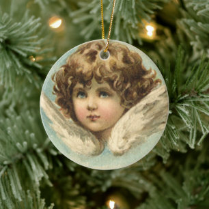 Vintage Easter, Victorian Angel with Lily Flowers Ceramic Tree Decoration