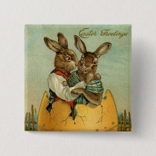Vintage Easter, Victorian Bunnies in an Egg 15 Cm Square Badge
