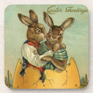 Vintage Easter, Victorian Bunnies in an Egg Coaster