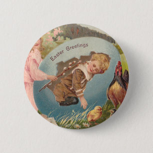 Vintage Easter Victorian Girl & Boy 6 Cm Round Badge