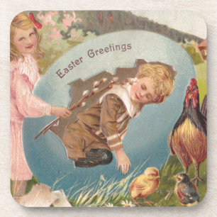 Vintage Easter Victorian Girl & Boy Coaster