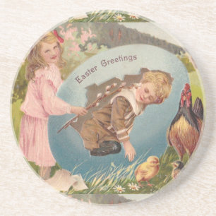 Vintage Easter Victorian Girl & Boy Coaster