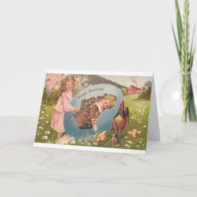 Vintage Easter Victorian Girl & Boy Holiday Card (Front)