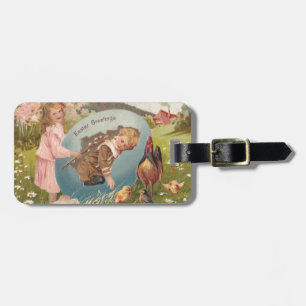 Vintage Easter Victorian Girl & Boy Luggage Tag