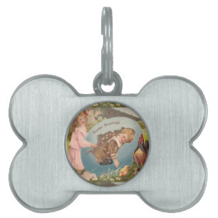 Vintage Easter Victorian Girl & Boy Pet Name Tag