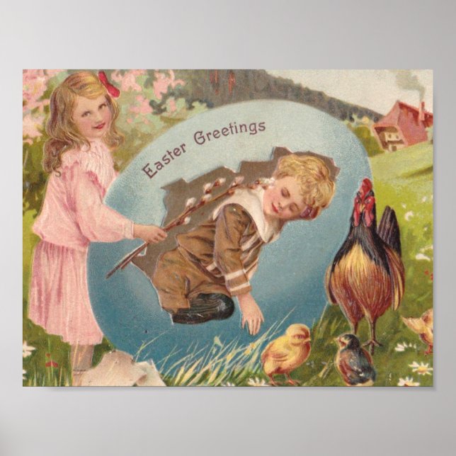 Vintage Easter Victorian Girl & Boy Poster (Front)