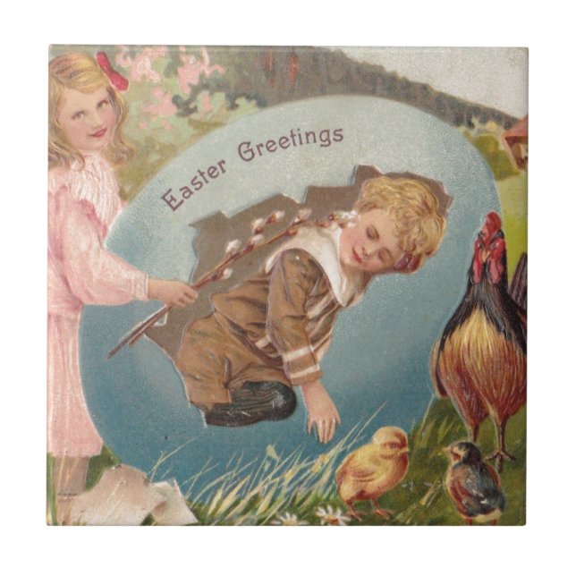 Vintage Easter Victorian Girl & Boy Tile (Front)