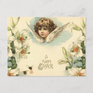 Vintage Easter, Victorian Lily Flowers and Angel Holiday Postcard