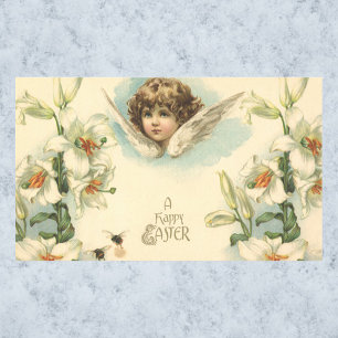 Vintage Easter, Victorian Lily Flowers and Angel Rectangular Sticker