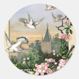 Vintage Easter, White Dove Birds and Flowers Classic Round Sticker
