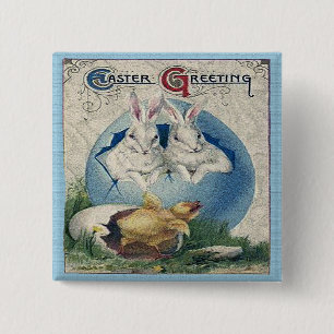 Vintage Easter White Rabbits and Baby Chick. ZSSG 15 Cm Square Badge