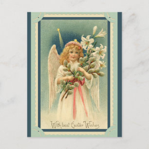 Vintage Easter Wishes Angel Lily Postcard