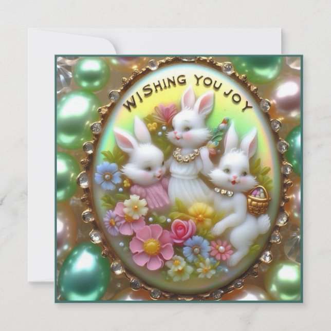 Vintage Easter ~ WISHING YOU JOY ~ Bunnies ~ Holiday Card (Front)