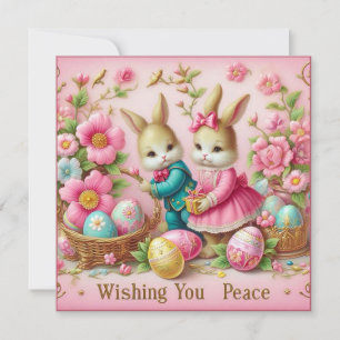 Vintage Easter ~ WISHING YOU PEACE ~ Bunnies ~ Holiday Card