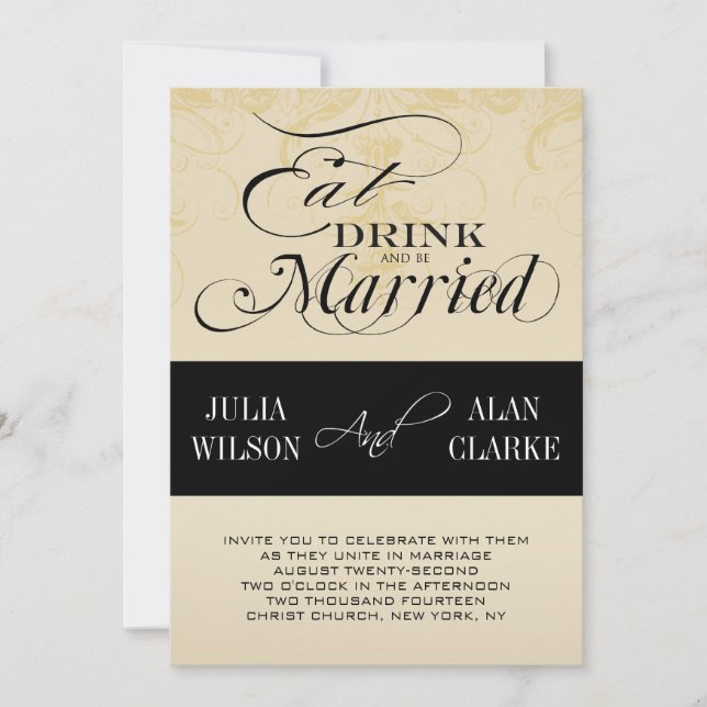 Vintage Eat, Drink and Be Married Wedding Invite (Front)