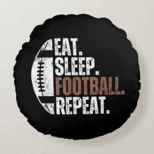 Vintage Eat Sleep Football Repeat Round Cushion