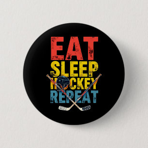 Vintage Eat Sleep Hockey Repeat Hockey Player 6 Cm Round Badge