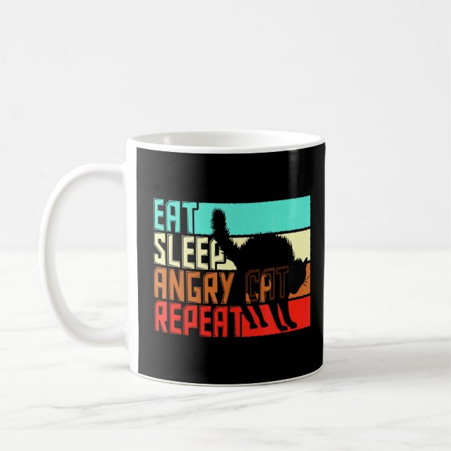 Vintage Eat Sleep Repeat Angry Cat  Coffee Mug (Left)