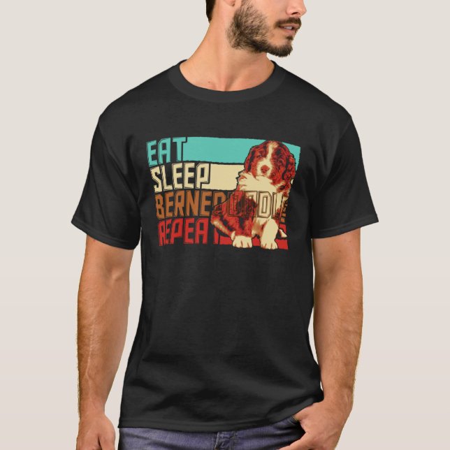 Vintage Eat Sleep Repeat Bernedoodle T-Shirt (Front)