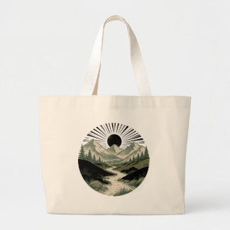Vintage Eco Minimalist Mountain Large Tote Bag