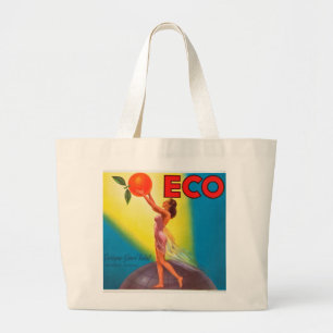 Vintage Eco Orange Label Large Tote Bag