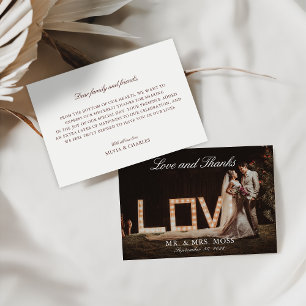 Vintage Ecru Wedding Photo Love & Thanks Thank You Card