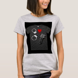 "Vintage Edge: Handcuffs, Handgun & Bleeding Hear T-Shirt