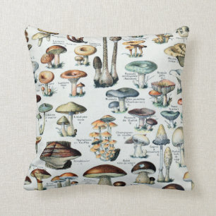 Vintage Edible Mushroom Chart Cushion