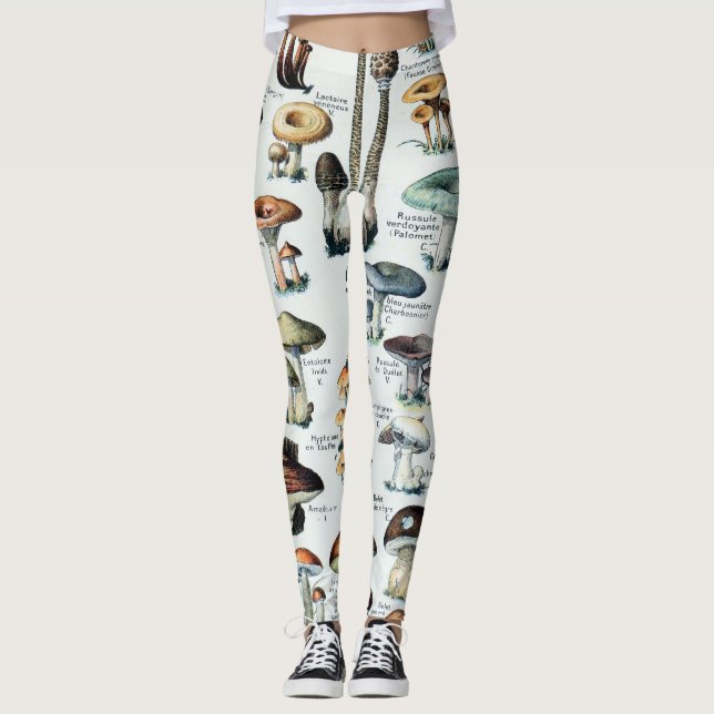 Vintage Edible Mushroom Chart Leggings (Front)
