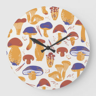 Vintage Edible Mushrooms Illustration Large Clock
