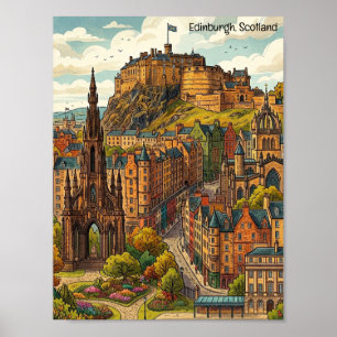 Vintage Edinburgh Scotland Historic Travel Art Poster