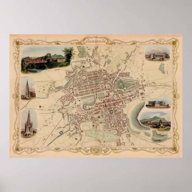 Vintage Edinburgh Scotland Map (1851) Poster (Front)