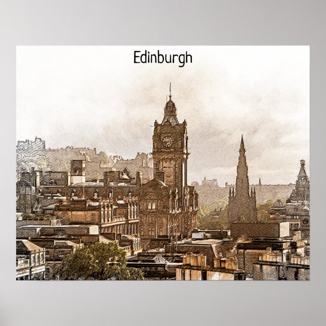Vintage Edinburgh Scotland Panorama View Poster (Front)