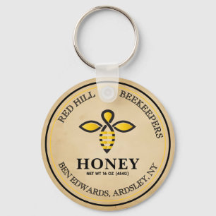 vintage Editable Honey Jar Bee Label Key Ring
