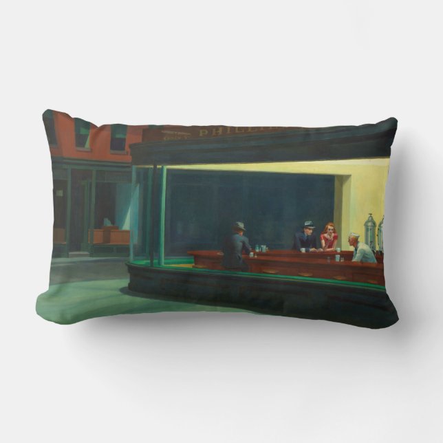 Vintage Edward Hopper Nighthawks Diner Poster Lumbar Cushion (Front)