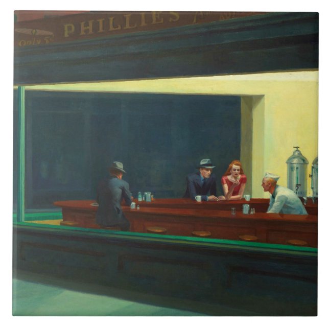Vintage Edward Hopper Nighthawks Diner Poster Tile (Front)