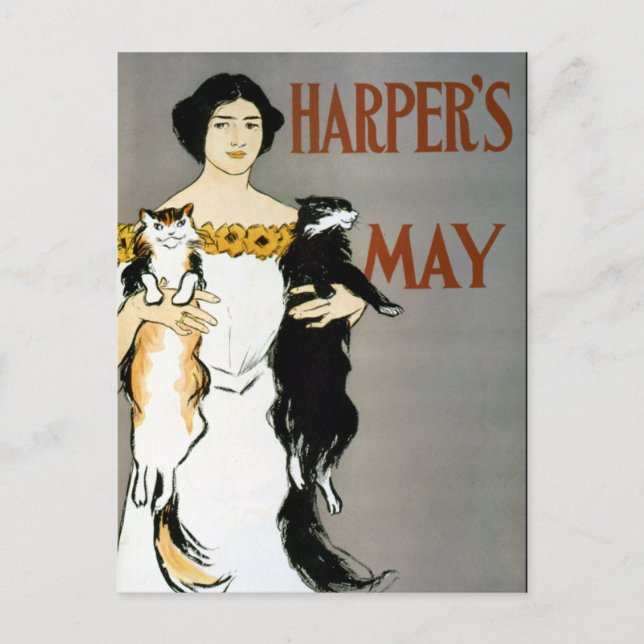 Vintage Edward Penfield CAT LADY Postcard (Front)