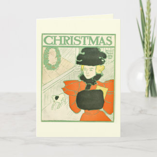 Vintage Edward Penfield Lady in Red Christmas Card