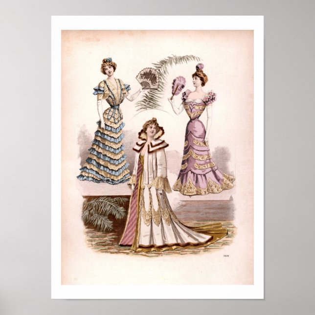  Vintage Edwardian Costume Fashion Illustration Poster (Front)