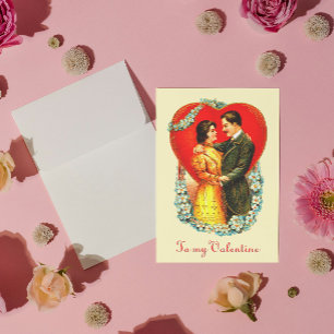 Vintage Edwardian Couple Floral Heart Valentine Holiday Card