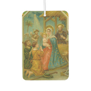 Vintage Edwardian Era Nativity Christmas Card Car Air Freshener
