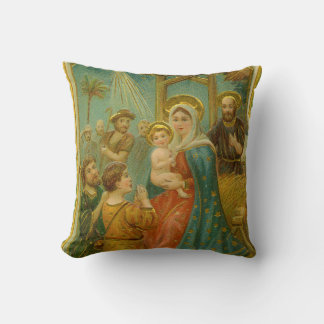 Vintage Edwardian Era Nativity Christmas Card Cushion