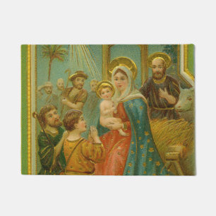 Vintage Edwardian Era Nativity Christmas Card Doormat