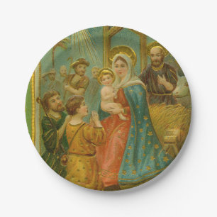 Vintage Edwardian Era Nativity Christmas Card Paper Plate