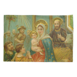 Vintage Edwardian Era Nativity Christmas Card Pillowcase