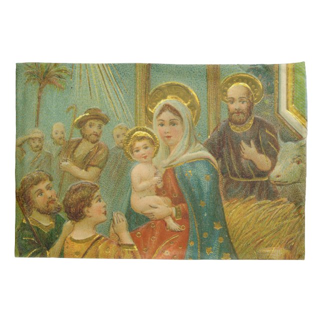 Vintage Edwardian Era Nativity Christmas Card Pillowcase (Back)
