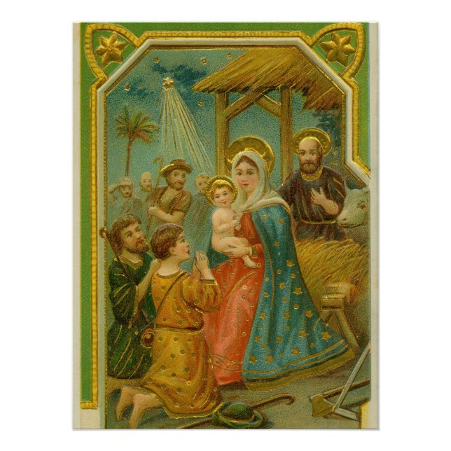 Vintage Edwardian Era Nativity Christmas Card Poster (Front)
