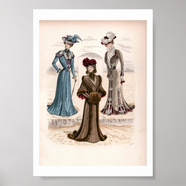  Vintage Edwardian Fashion Hats Illustration  Poster (Front)