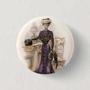 Vintage Edwardian Lady Fox Fashion Illustration  3 Cm Round Badge
